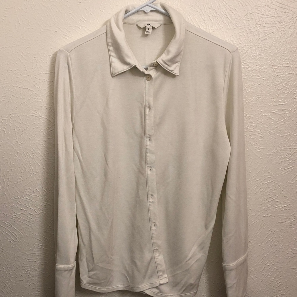 Classic White cotton knit jersey button down Shirt